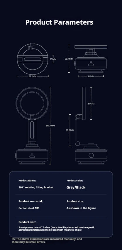Magnetic Vacuum Adsorption Bracket 360° Rotating